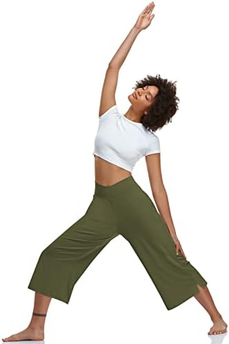 טארס נשים מקרית רחב רגל יוגה קפריס מוצלב גבוהה מותן קאפרי מכנסיים רופף רך פיג ' מה כיסי מכנסי טרנינג