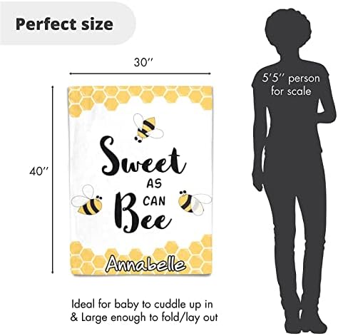 דבש צהוב דבורת דבש בהתאמה אישית של מונוגרד בשמיכת מקלחת לתינוקות לילד תינוקת, שם מותאם אישית רך חם חם זריקת שמיכה 30x40 ב