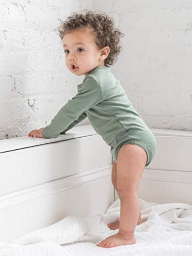 אורגני צבעוני יוניסקס תינוקת כותנה אורגנית בגד גוף כותנה אורגני - תינוק שרוול ארוך חתיכה אחת - ירוק טימין - 0-3M