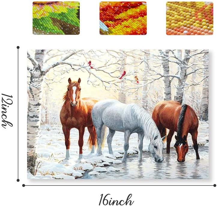 ציור DIY 5D יהלום שלושה סוס לפי מספר ערכות צבע חורפי צבע שלג עם יהלום אמנות תפר צלב בעלי חיים מלא מקדח רנדיניסטון רקמות תמונות אמנויות