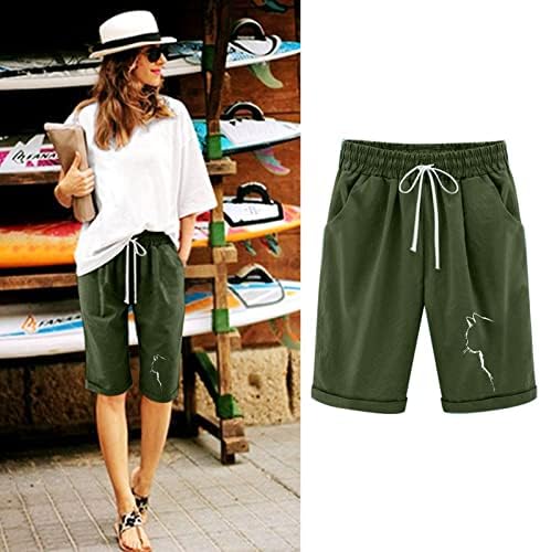 מכנסיים קצרים לנשים אופנה פרחונית מודפסת כותנה פשתן יבול חוף זיעה חוף ג'וג'ר ג'וג'ר סניף מכנסי מטען קצר