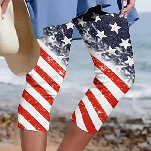 חותלות יוגה לנשים יום העצמאות כוכבים הדפסת פס יבול מכנסי טרנינג מותניים אלסטיים מכנסיים קצרים יוגה בכושר דק