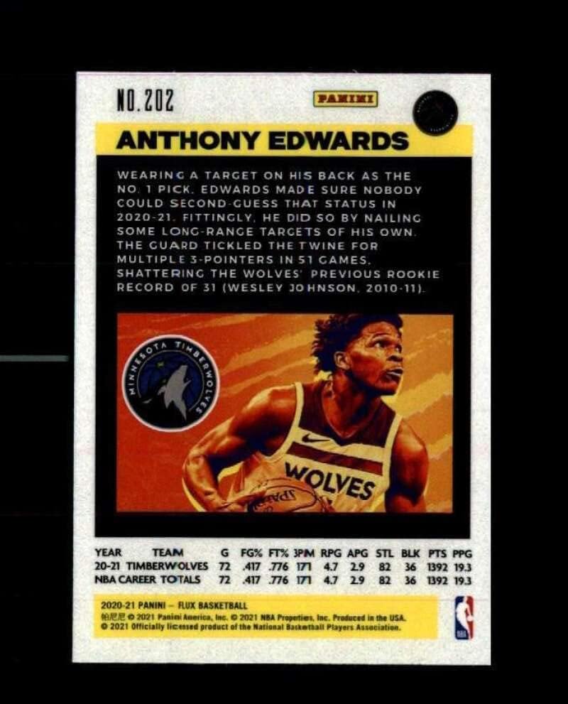 2020-21 שטף פאניני 202 אנתוני אדוארדס RC טירון מינסוטה טימברוולבס NBA כרטיס מסחר בכדורסל