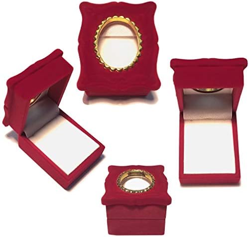 בורגונדי אדום קטיפה צירים סגלגל חלון מסגרת אריזת מתנה, טבעת 1020050-1 יחידות