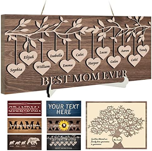 יאננקה שלט עץ מותאם אישית למתנות יום האם של אמא עץ מותאמת אישית שלט בהתאמה אישית עם שמות לילדים טקסטים לעיצוב שולחן כתיבה קיר
