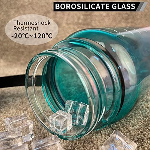 פרקסר גדול 48 גרם בקבוק מים זכוכית עם סמן קש וזמן, בקבוק מים בורוסיליקט מוטיבציוני לשימוש חוזר עם שרוול ניאופרן BPA בחינם