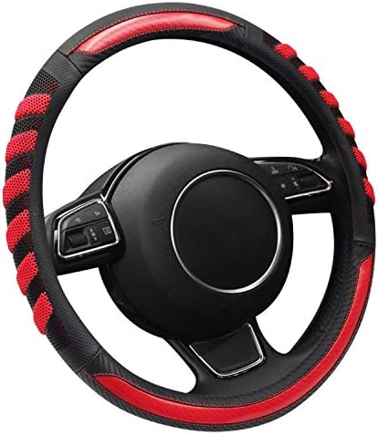 סגנון ספורט ניקסי כיסוי גלגל הגה אדום אדום כהה, כיסוי גלגל ההגה של ספורט שחור, התאמה אוניברסלית 14.5-15.25 אינץ 'הגה