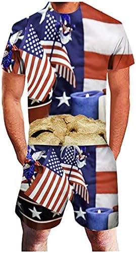 2 חלקים מגדירים עוגיות סט יום עצמאות גברים קיץ תלת מימד דגל אמריקאי דגל דפוס מזדמן חליפות ותפאורות אדומות