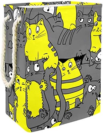 כביסת מצחיק קריקטורה חתול צהוב אפור מתקפל פשתן כביסה אחסון סל עם ידיות להסרה סוגריים גם מחזיק עמיד למים עבור בגדי צעצועי ארגון בכביסה