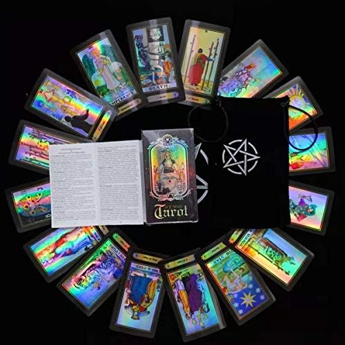 כרטיסי טארוט של Rosmryx עם ספר מדריך, 78 סיפון טארוט הולוגרפי למנגינה מספר משחק למתחילים וקוראים מומחים, תיק טארוט חינם ובד טארוט