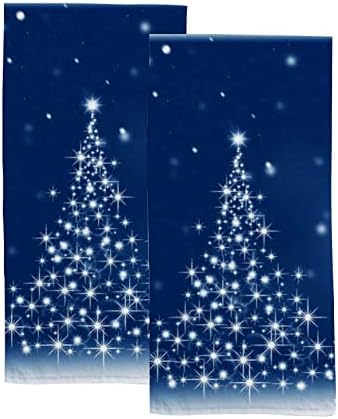 Vantaso כחול חג המולד עץ חג המולד חורף 2 מגבות ידיים למגבות מטבח אמבטיה