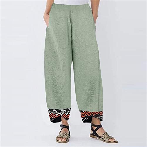 מכנסי פשתן קיץ לנשים כותנה קיץ פשתן מכנסיים קצוצים בצבע אחיד מכנסי טרנינג בוהו עם כיסים עם כיסים