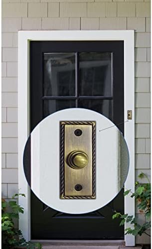 כפתור פעמון דלת Akatva עם סט ציר - 2 חתיכות צירי שער לגדרות עץ כבד - כפתור לחצן פעמון - כפתור פעמון קווי - צירי אסם לדלתות - צירים שחורים