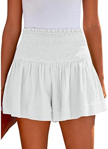 הערכת נשים מכנסיים קצרים זורמים קיץ כותנה מותניים גבוהים קפלים מכנסי חוף חמודים חמודים