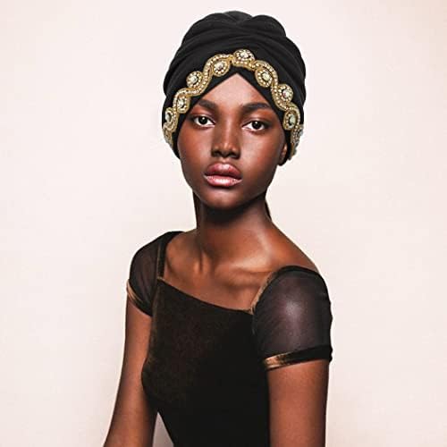 Yeilhile Crystal Crystal טורבן שחור ריינסטון שחור כיסוי ראש נמתח עוטף כיסוי ראש לנשים לנשים