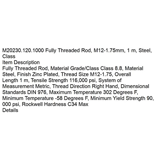 החלפה M20230.120.1000 מוט מושחל לחלוטין, -1.75 ממ, 1 מ ', פלדה, כיתה