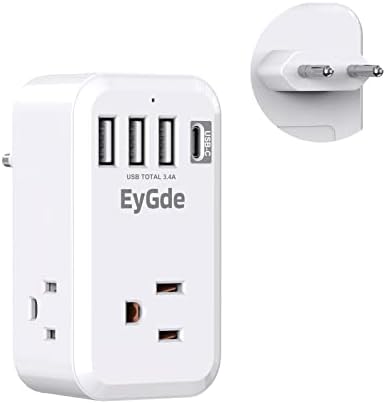 תמונת מוצר 2 רצועת חשמל קדמית עם מגן נחשול 1700J+מתאם תקע נסיעות אירופי, EYGDE POWER POWER POWER ADATER 3 חנויות אמריקאיות עם 1 USB סוג