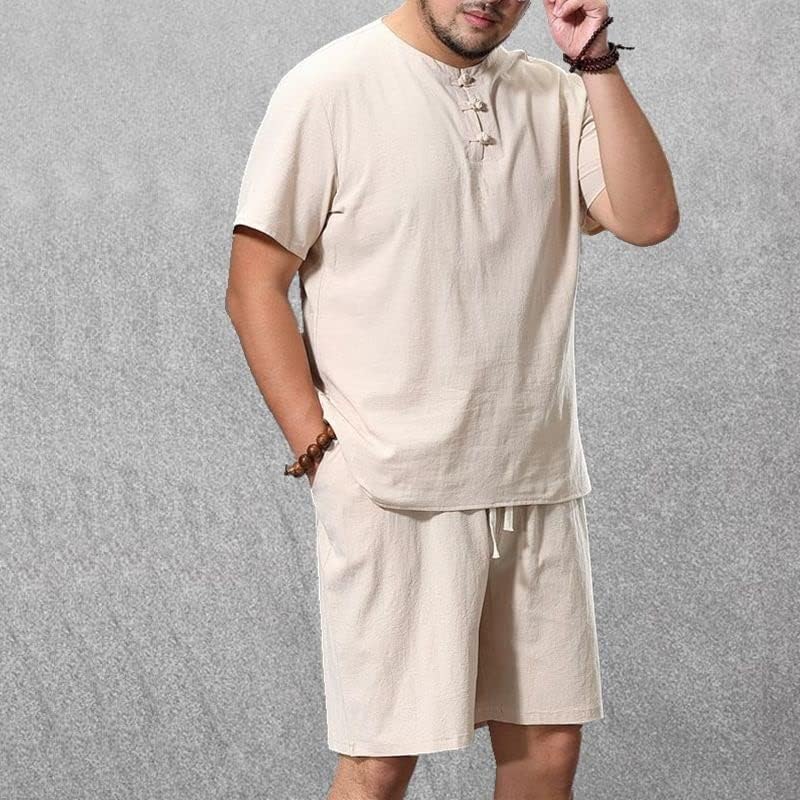 בגדי גברים בגודל גדול אימונית פשתן טריקו קצר חליפת קיץ בתוספת חליפת מסלול בגדים בגודל