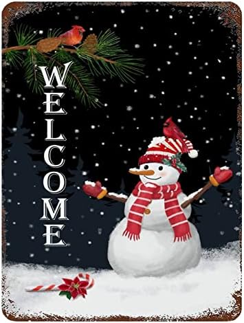 רטרו חג המולד שלט פח ברוך הבא שלג שלג מתכת תמתכת אדומה ציפור אדומה פוינסטיה קיר פתית שלג קיר קיר קיר וינטג