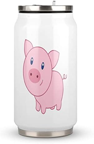 ספל נסיעות של חזיר קריקטורה חמוד מפלדת אל חלד מבודד כוס בקבוק מים עמיד כוס קפה עם מכסה וקש 300 מל