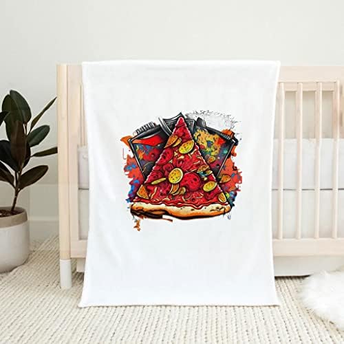 שמיכת חוטף לתינוק גרפי צבעוני - שמיכת תינוקות של אמנות - שמיכת תינוק פיצה