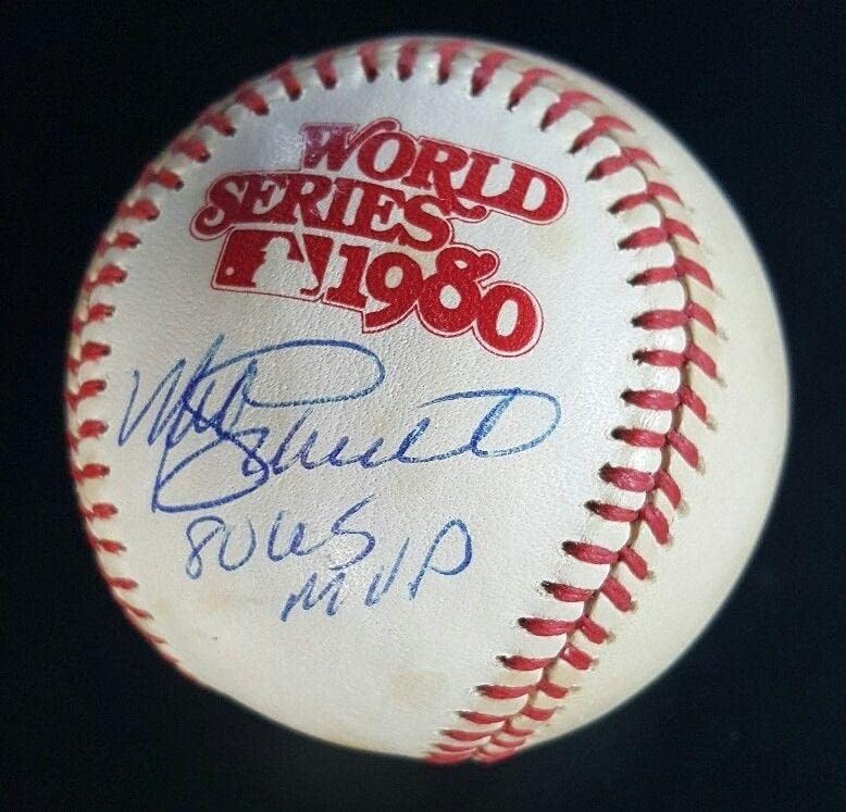 מייק שמידט 1980 פיליס משחק סדרה עולמית השתמש בבייסבול חתום PSA/DNA COA - משחק חתימות MLB משומש בייסבול