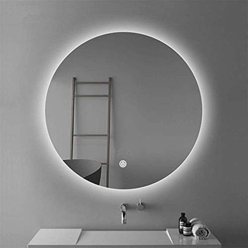 מראה חדר אמבטיה של הוקאי מראה עגולה עם תאורה אחורית מראה אור עגול רכוב קיר חכם עם מנורת מראה אור מגע יחיד נגד ערפל מראה