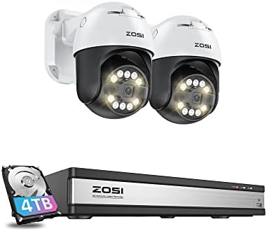 מערכת מצלמות אבטחה של Zosi 4K 16CH POE עם זיהוי רכב של AI FACE, 2 x 5MP מעקב אוטומטי חיצוני מעקב אחר PTZ POE עם זרקורים ודיבורים דו כיווניים,
