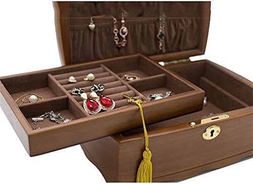 קופסות עץ תכשיטי תיבת עם מנעול בציר אחסון עבור שרשראות טבעות עגילי צמיד תכשיטי מקרה מתנת קופסות נסיעות אחסון
