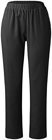 נשים פשתן כותנה קפריס מותניים אלסטיות מכנסיים קפרי מכנסיים גדולים עלייה מכנסיים רחבות נוחות מכנסיים להחליק קרח מכנסיים