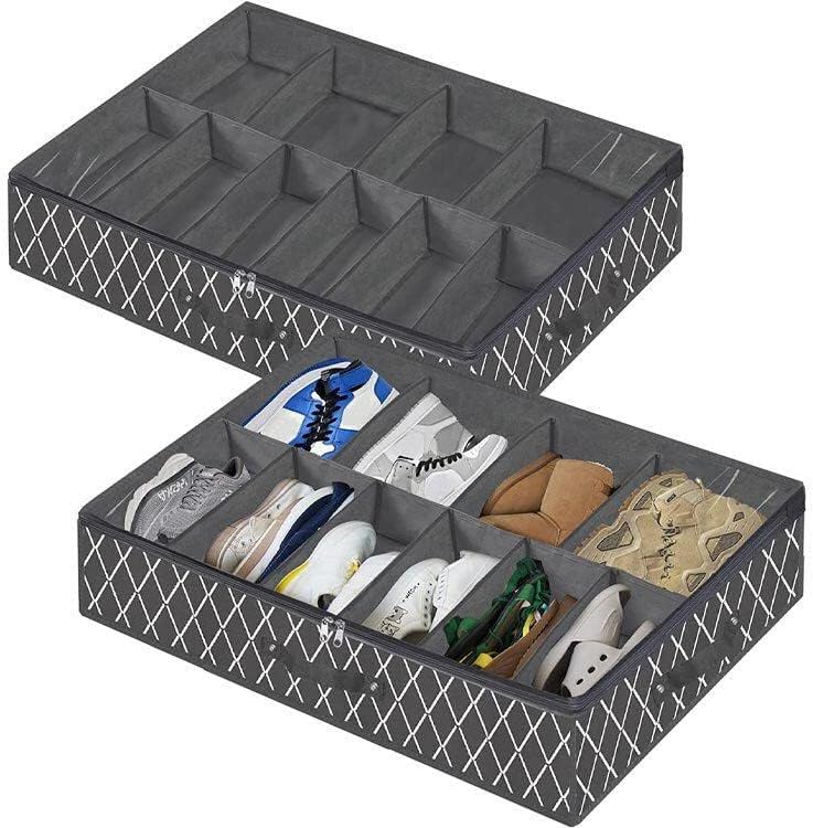 מארגן אחסון נעליים של Glmseggs סט אחסון מארגן אחסון סט של 2 התאמות סהכ 24 זוגות מארגן אחסון לחדר שינה 29.5 x 23.6 x 5.9 אינץ 'מארגן אחסון