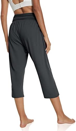 מכנסי קפרי קפרי גבוהים של UEU לנשים מכנסי יוגה מתאימים מזדמנים אימון טרקלין נוח מכנסי טרנינג קפריס עם כיסים